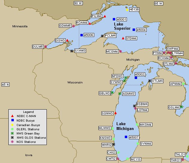 Mesomap of nearby weather buoys